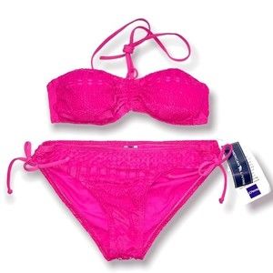 NWT Pink Crochet Two Piece Bikini Size 6